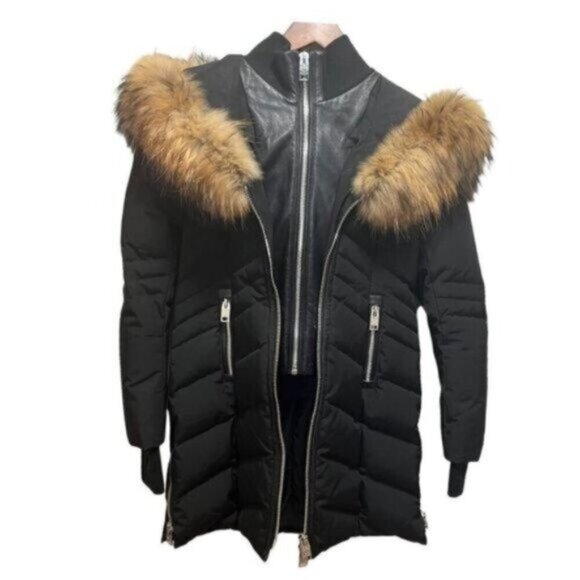 NB Series by Nicole Benisti Duck Down Puffer Jacket Size XS Raccoon Fur Collar - Picture 2 of 16
